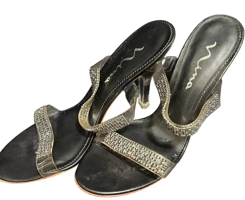 Nina New York Black Beaded Sandal Heels - Size 9.5